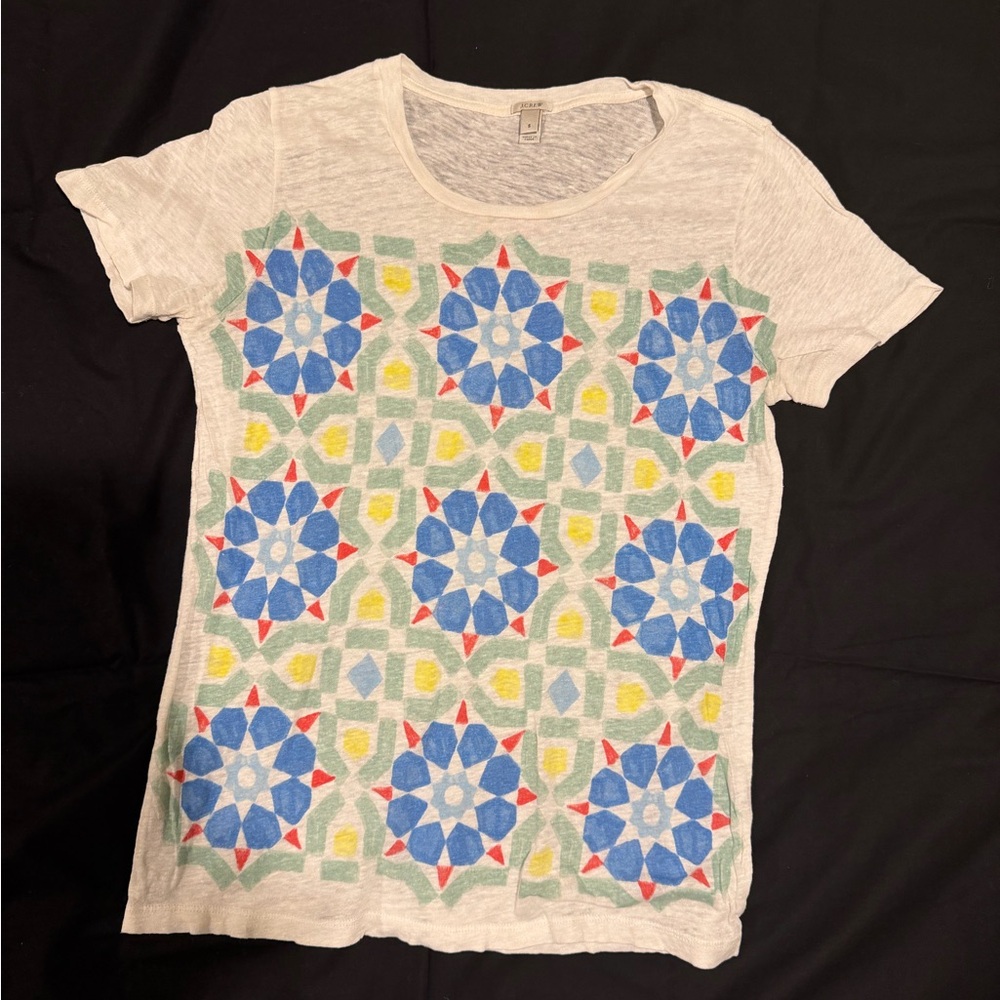 J. Crew 100% Linen Geometric Tile Print Tee | Size Small